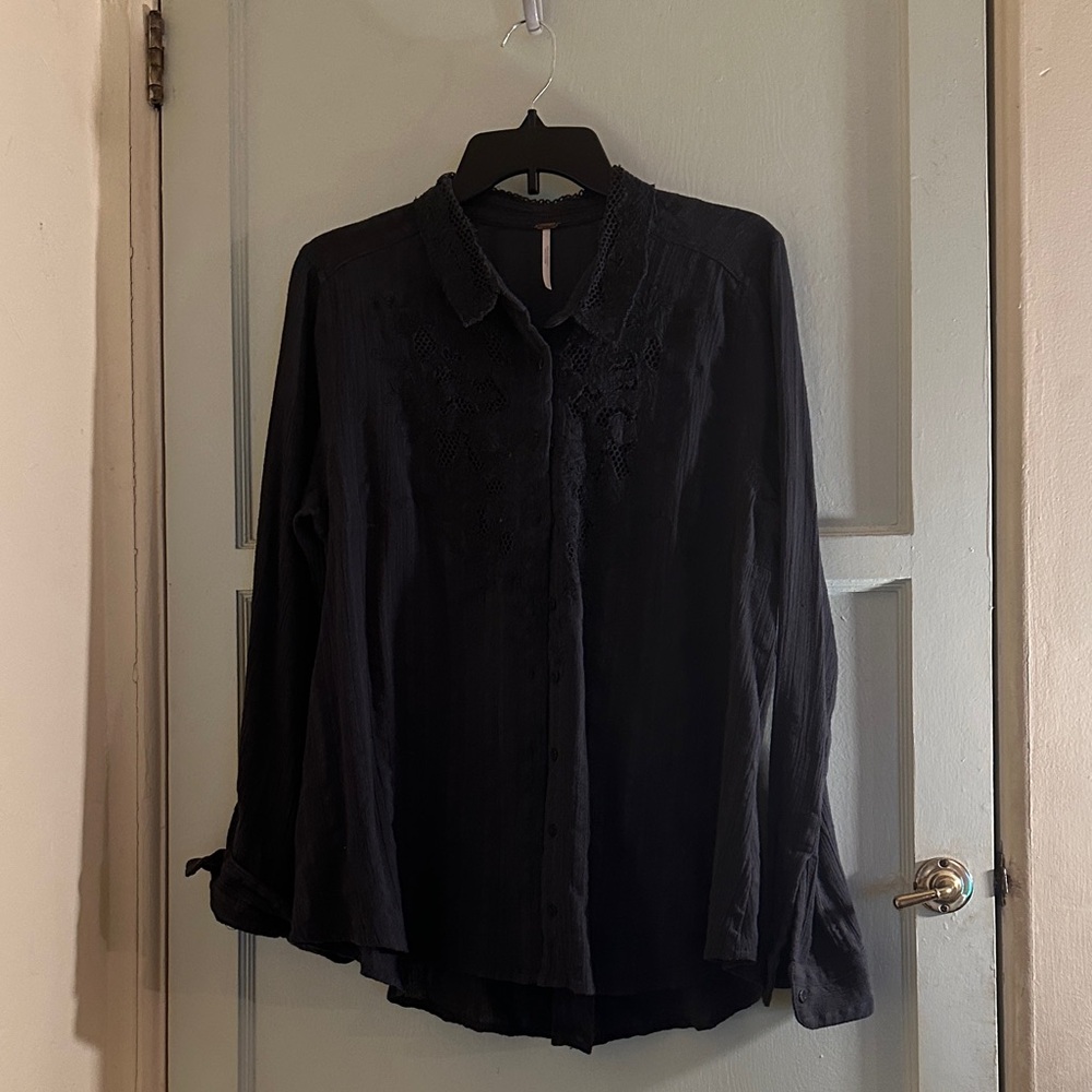 Free People Black Button Down Shirt